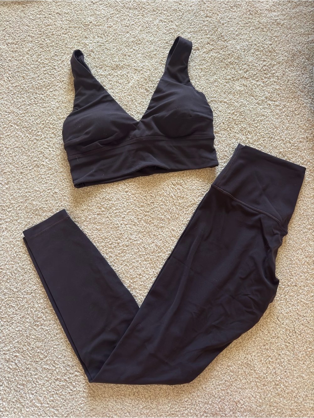lululemon athletica dark brown V-Neck Sports Bralette and Leggings Set